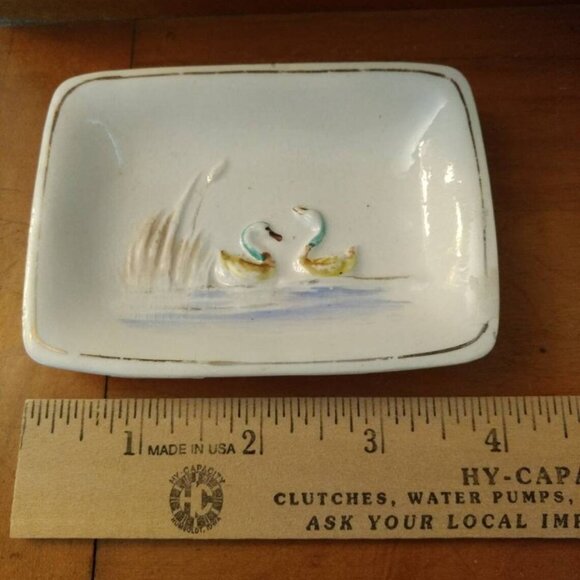 Vintage Ceramic Ashtray and Cigarette Holder Set Mallard Duck Trinket Dishes - Picture 10 of 10